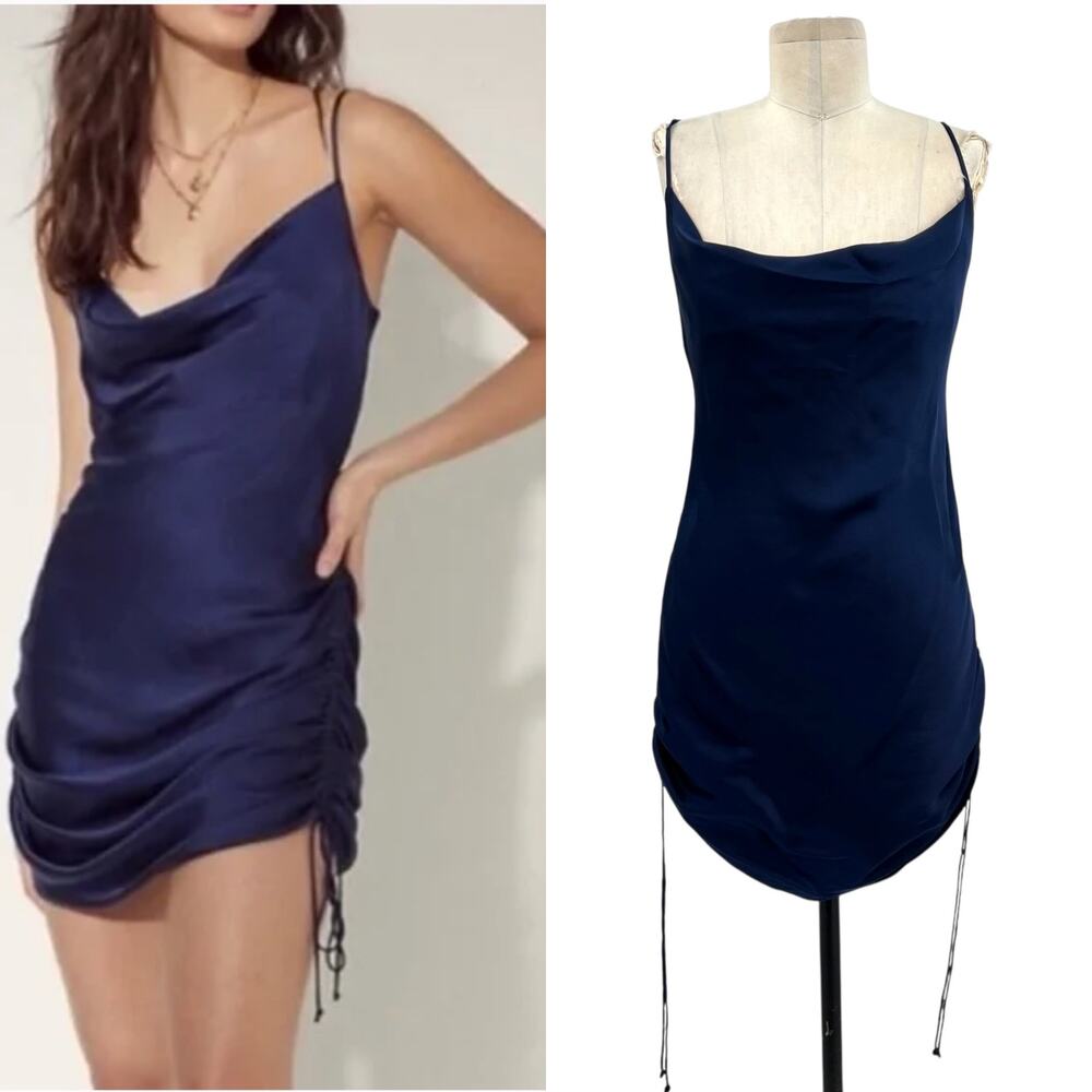 Aritzia Wilfred Only Ruched Slip Dress Mini Sleeveless Navy Blue Size‎ XS